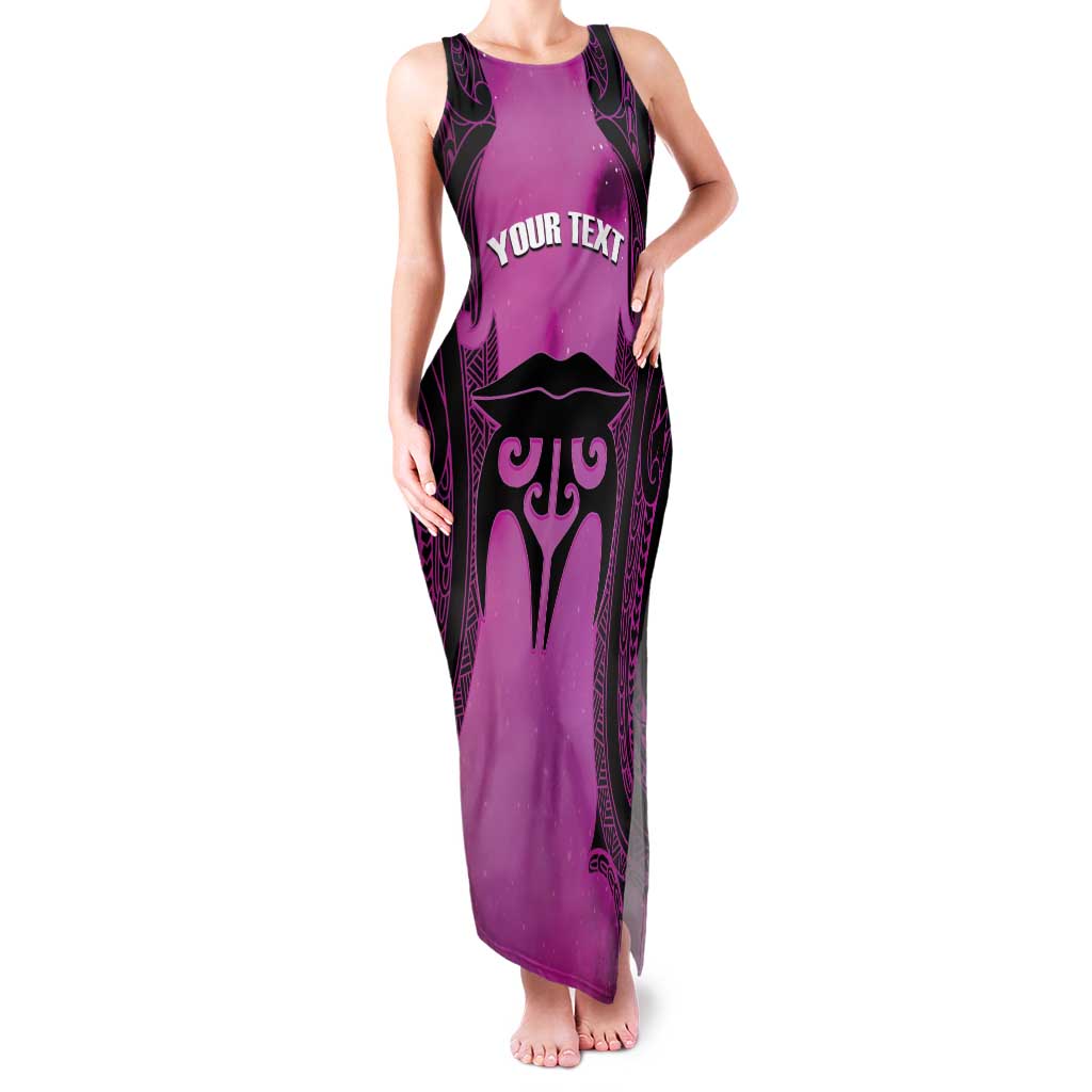 Personalised Moko Kauae New Zealand Family Matching Tank Maxi Dress and Hawaiian Shirt Maori Chin Tattoo Pink LT14 Mom's Dress Pink - Polynesian Pride