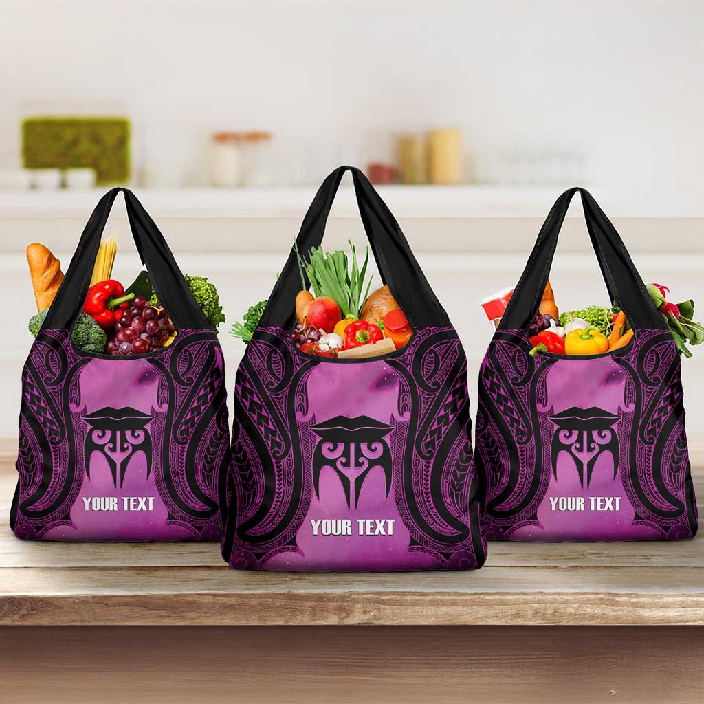Personalised Moko Kauae New Zealand Grocery Bag Maori Chin Tattoo Pink LT14 3-pack One Size Pink - Polynesian Pride