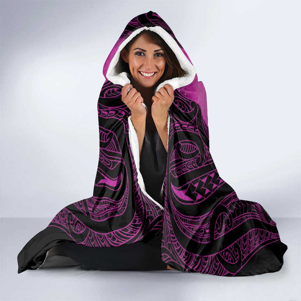 Personalised Moko Kauae New Zealand Hooded Blanket Maori Chin Tattoo Pink LT14 - Polynesian Pride