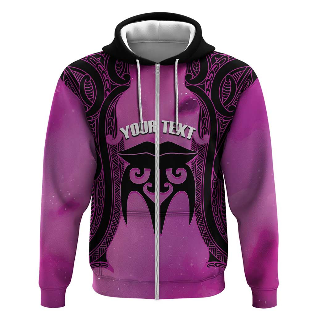 Personalised Moko Kauae New Zealand Hoodie Maori Chin Tattoo Pink - Polynesian Pride