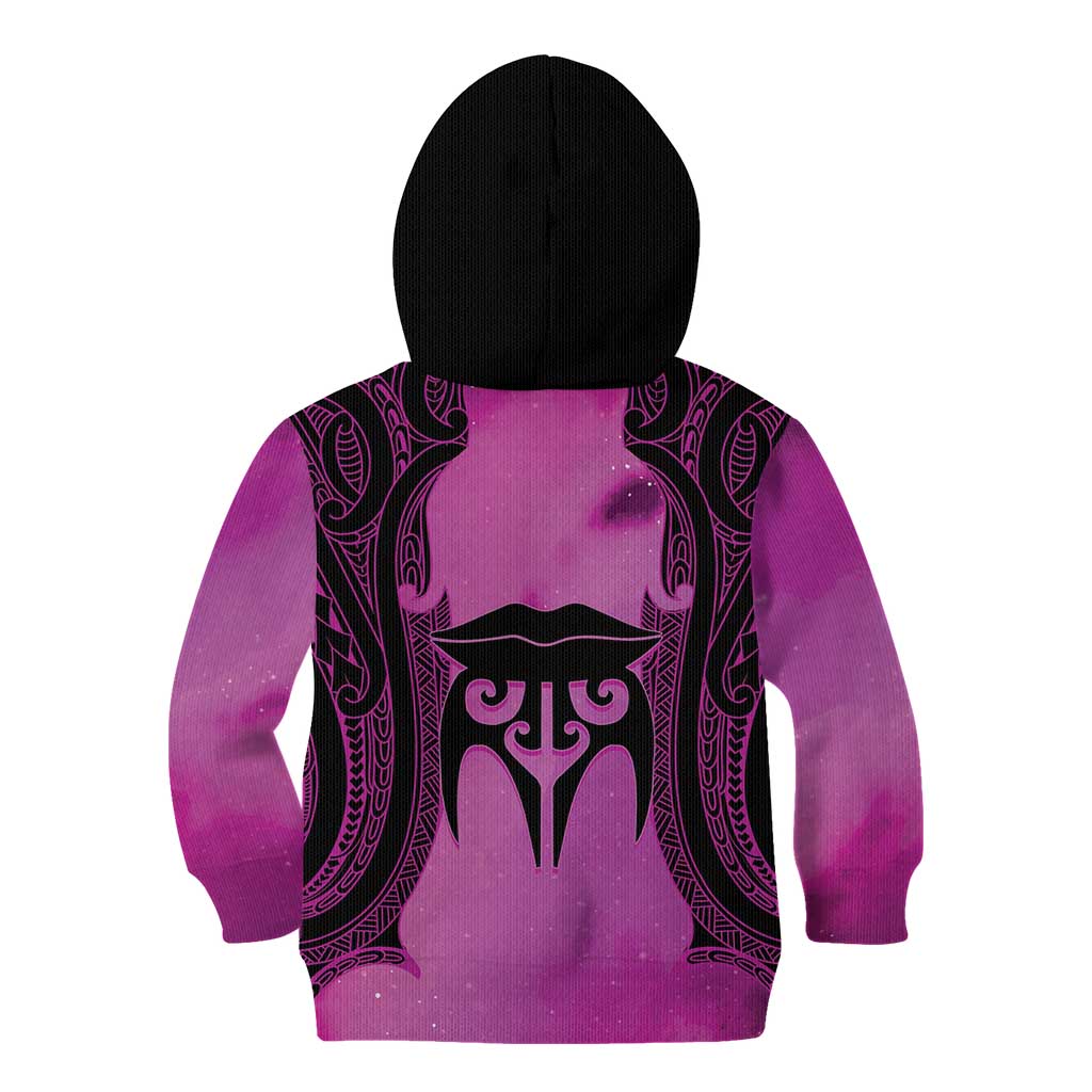 Personalised Moko Kauae New Zealand Kid Hoodie Maori Chin Tattoo Pink LT14 - Polynesian Pride