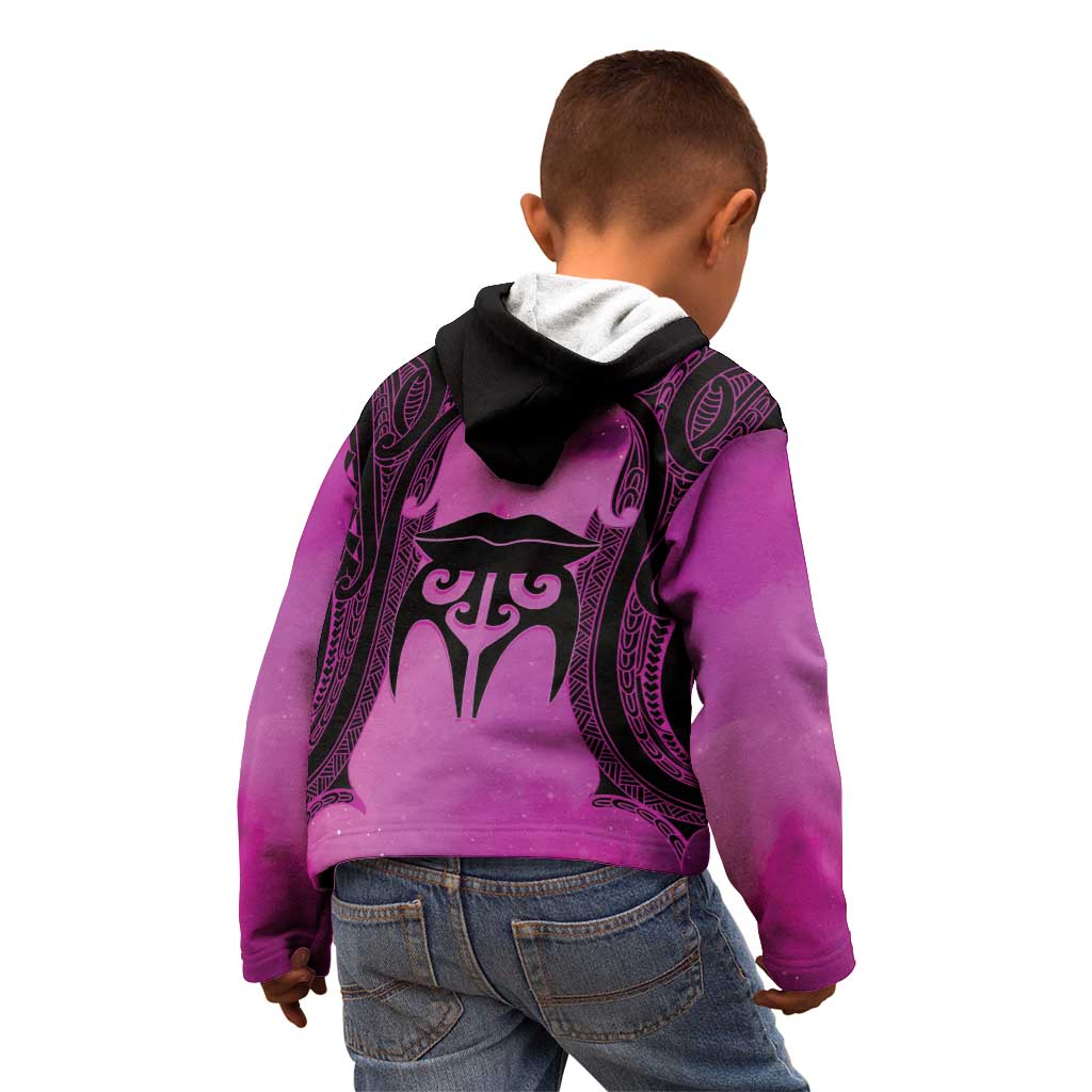 Personalised Moko Kauae New Zealand Kid Hoodie Maori Chin Tattoo Pink LT14 - Polynesian Pride