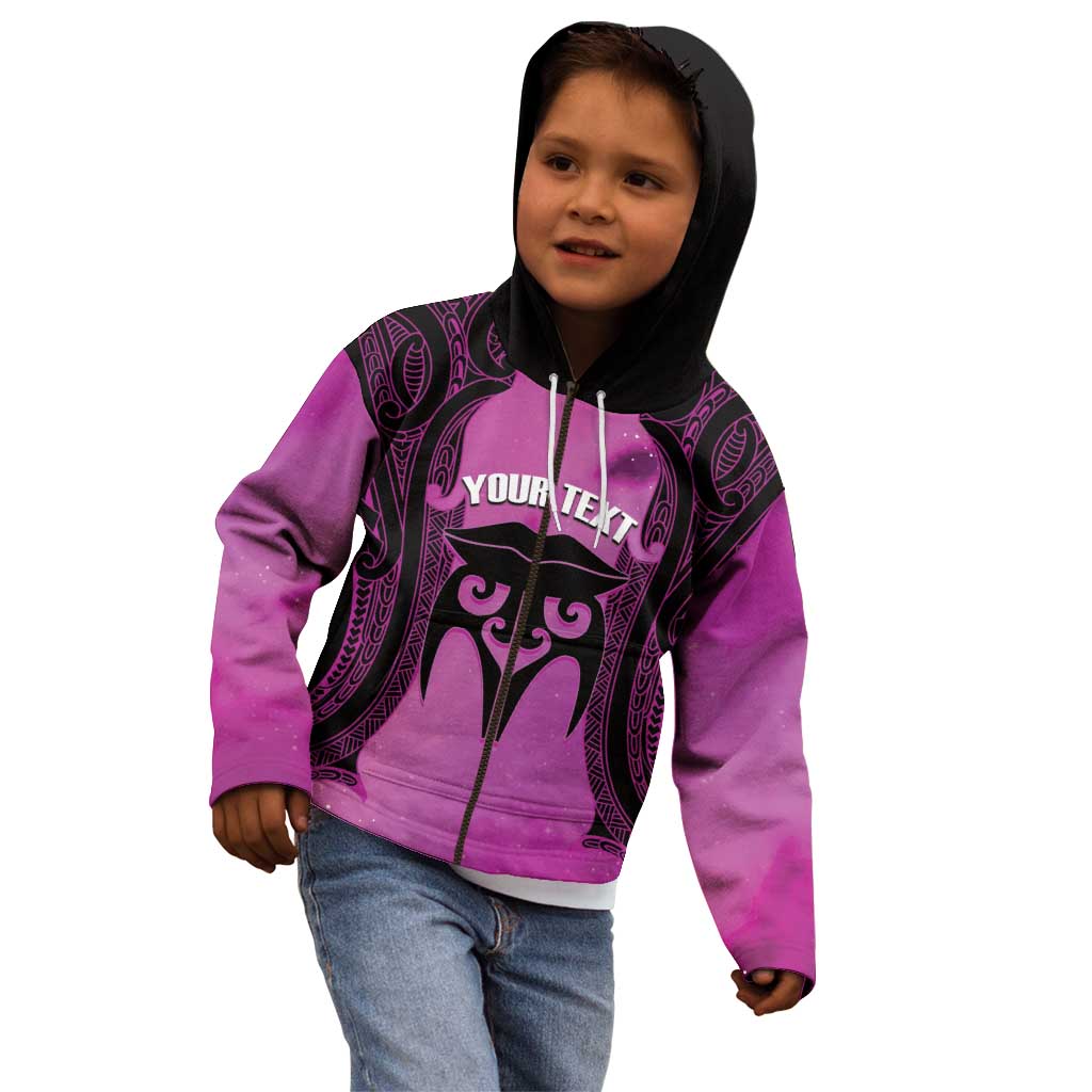 Personalised Moko Kauae New Zealand Kid Hoodie Maori Chin Tattoo Pink LT14 - Polynesian Pride