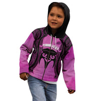 Personalised Moko Kauae New Zealand Kid Hoodie Maori Chin Tattoo Pink LT14 - Polynesian Pride