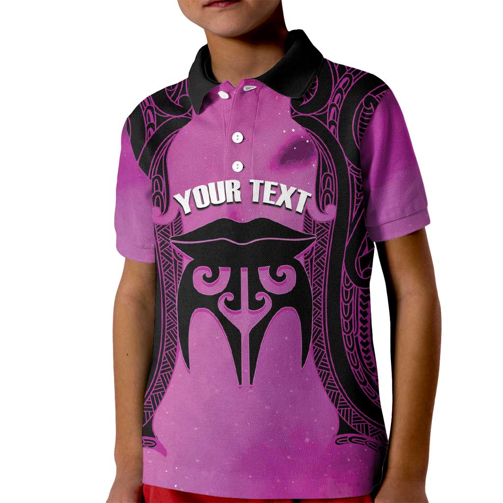 Personalised Moko Kauae New Zealand Kid Polo Shirt Maori Chin Tattoo Pink LT14 Kid Pink - Polynesian Pride