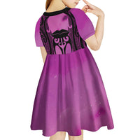 Personalised Moko Kauae New Zealand Kid Short Sleeve Dress Maori Chin Tattoo Pink LT14 - Polynesian Pride