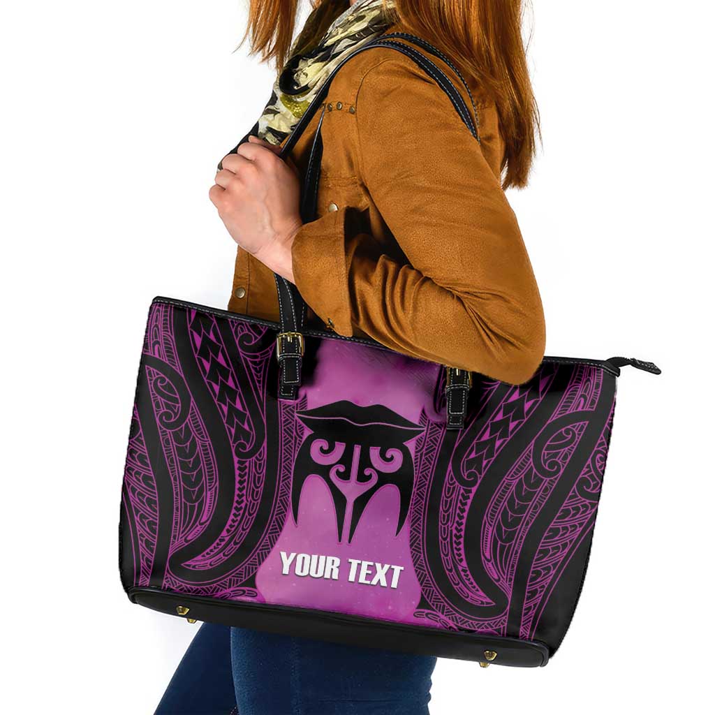 Personalised Moko Kauae New Zealand Leather Tote Bag Maori Chin Tattoo Pink LT14 Pink - Polynesian Pride