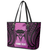 Personalised Moko Kauae New Zealand Leather Tote Bag Maori Chin Tattoo Pink LT14 - Polynesian Pride