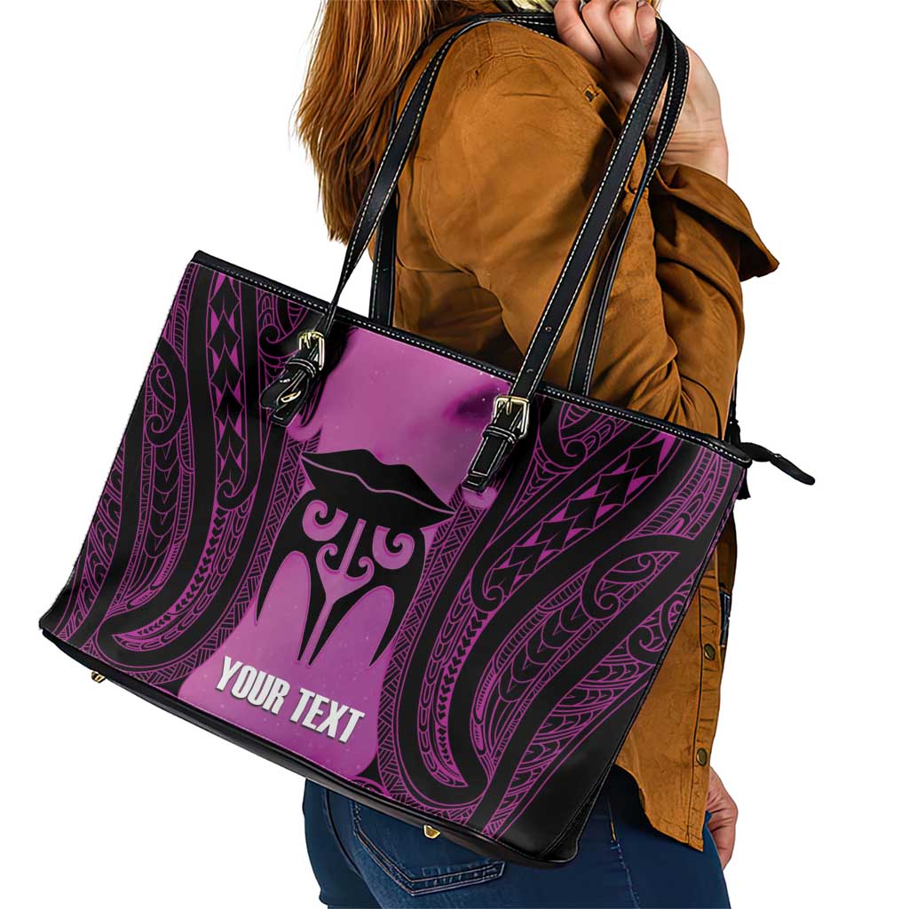 Personalised Moko Kauae New Zealand Leather Tote Bag Maori Chin Tattoo Pink LT14 - Polynesian Pride