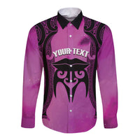 Personalised Moko Kauae New Zealand Long Sleeve Button Shirt Maori Chin Tattoo Pink LT14 Unisex Pink - Polynesian Pride
