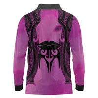 Personalised Moko Kauae New Zealand Long Sleeve Polo Shirt Maori Chin Tattoo Pink LT14 - Polynesian Pride