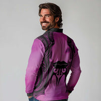 Personalised Moko Kauae New Zealand Long Sleeve Polo Shirt Maori Chin Tattoo Pink LT14 - Polynesian Pride