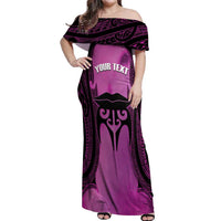 Personalised Moko Kauae New Zealand Off Shoulder Maxi Dress Maori Chin Tattoo Pink LT14 Women Pink - Polynesian Pride