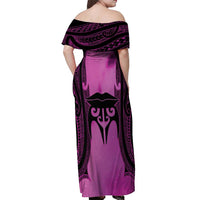 Personalised Moko Kauae New Zealand Off Shoulder Maxi Dress Maori Chin Tattoo Pink LT14 - Polynesian Pride