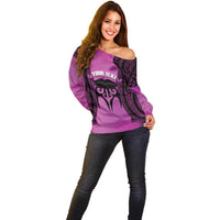 Personalised Moko Kauae New Zealand Off Shoulder Sweater Maori Chin Tattoo Pink LT14 - Polynesian Pride