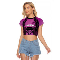 Personalised Moko Kauae New Zealand Raglan Cropped T Shirt Maori Chin Tattoo Pink LT14 Female Pink - Polynesian Pride