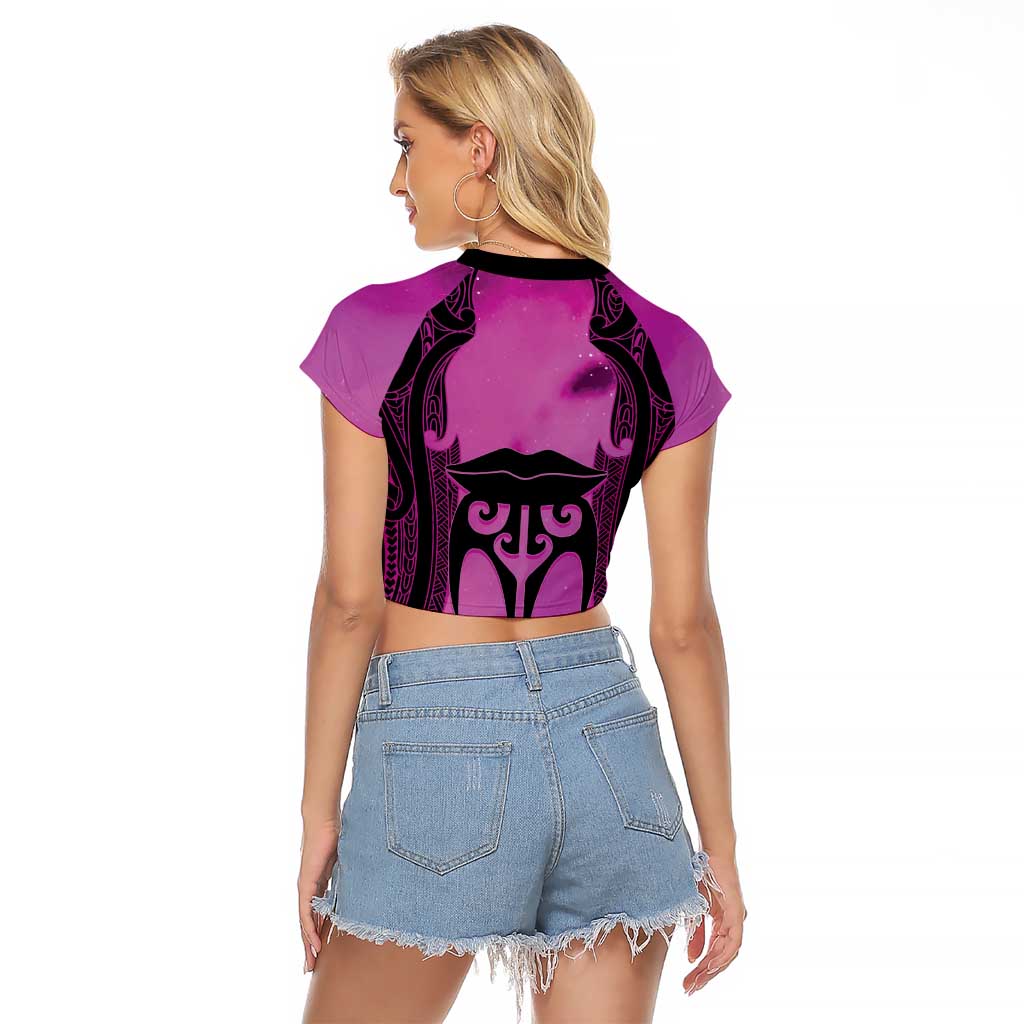 Personalised Moko Kauae New Zealand Raglan Cropped T Shirt Maori Chin Tattoo Pink LT14 - Polynesian Pride