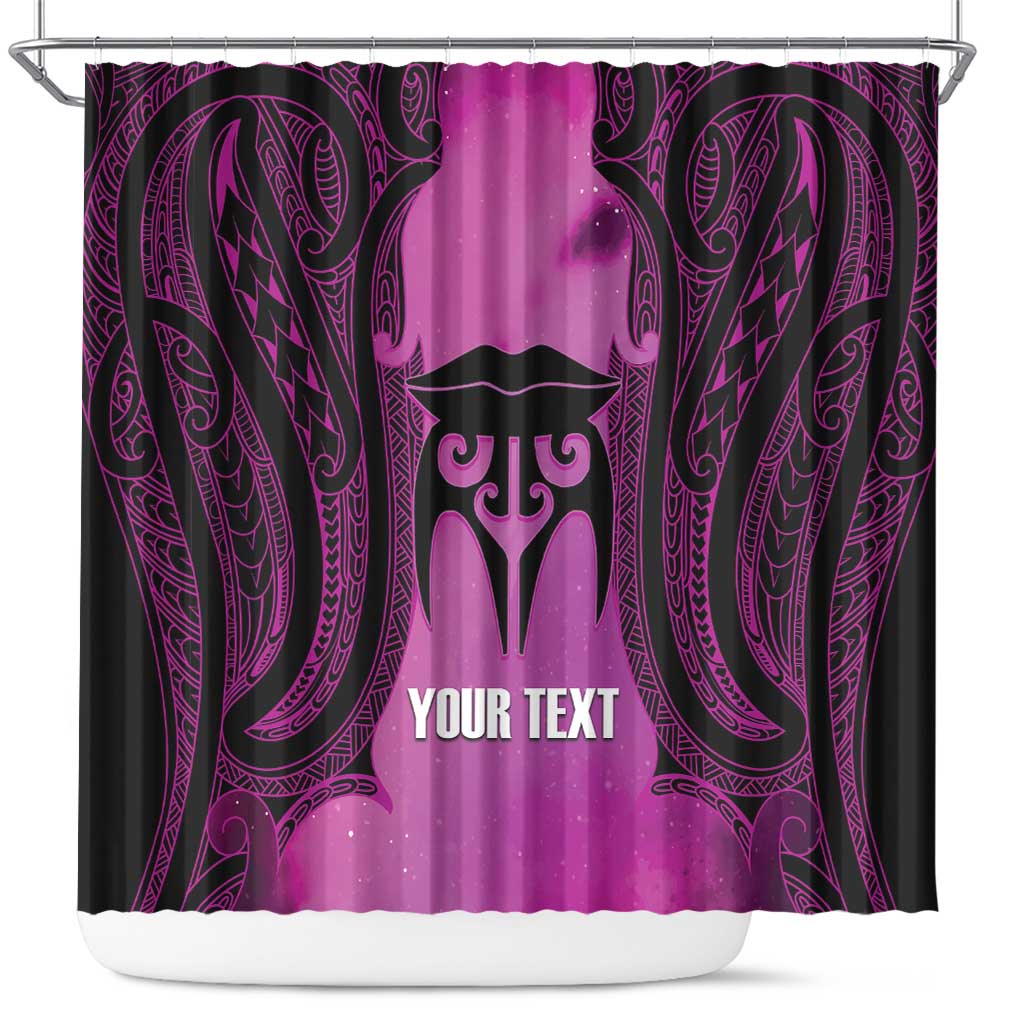 Personalised Moko Kauae New Zealand Shower Curtain Maori Chin Tattoo Pink LT14 Pink - Polynesian Pride