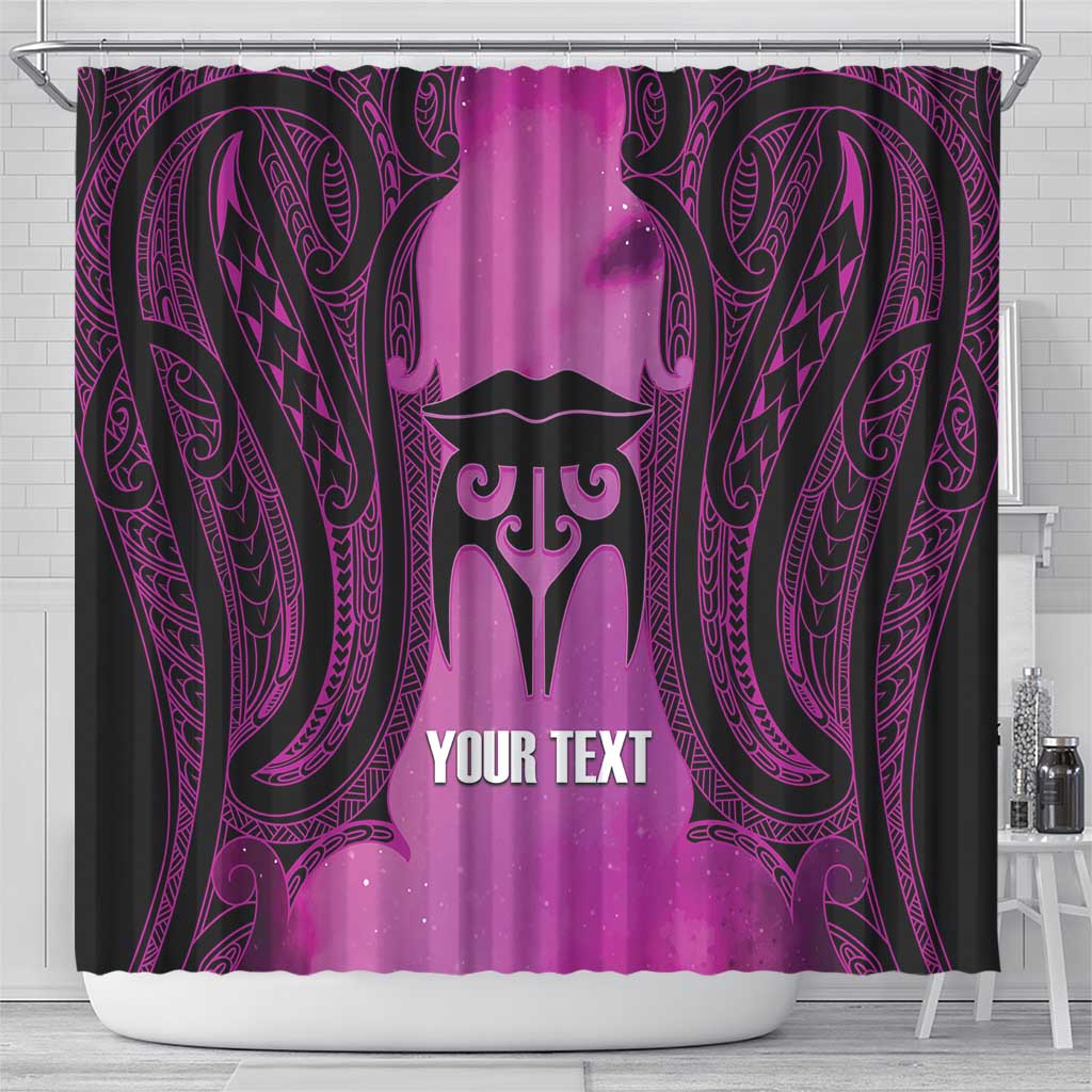 Personalised Moko Kauae New Zealand Shower Curtain Maori Chin Tattoo Pink LT14 - Polynesian Pride