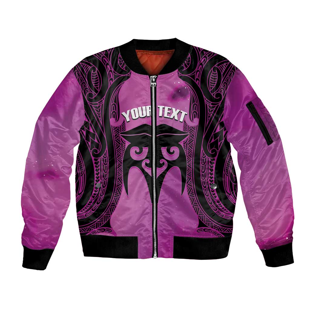 Personalised Moko Kauae New Zealand Sleeve Zip Bomber Jacket Maori Chin Tattoo Pink LT14 Unisex Pink - Polynesian Pride