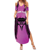 Personalised Moko Kauae New Zealand Summer Maxi Dress Maori Chin Tattoo Pink LT14 Women Pink - Polynesian Pride