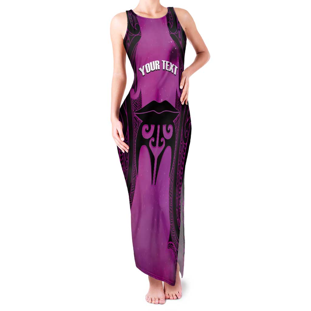 Personalised Moko Kauae New Zealand Tank Maxi Dress Maori Chin Tattoo Pink LT14 Women Pink - Polynesian Pride