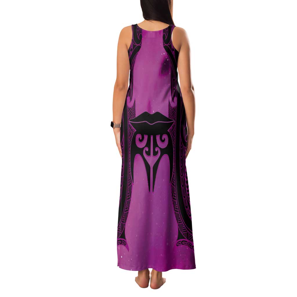 Personalised Moko Kauae New Zealand Tank Maxi Dress Maori Chin Tattoo Pink LT14 - Polynesian Pride
