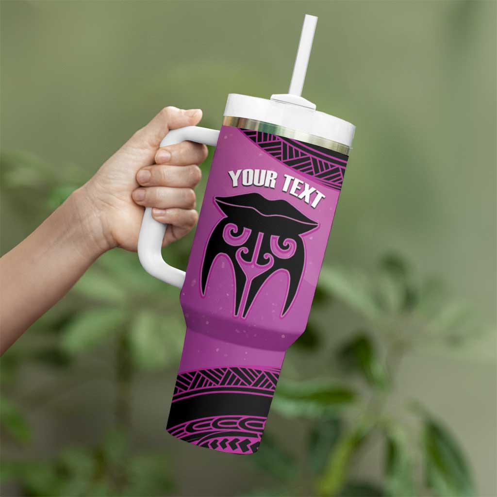 Personalised Moko Kauae New Zealand Tumbler With Handle Maori Chin Tattoo Pink LT14 - Polynesian Pride