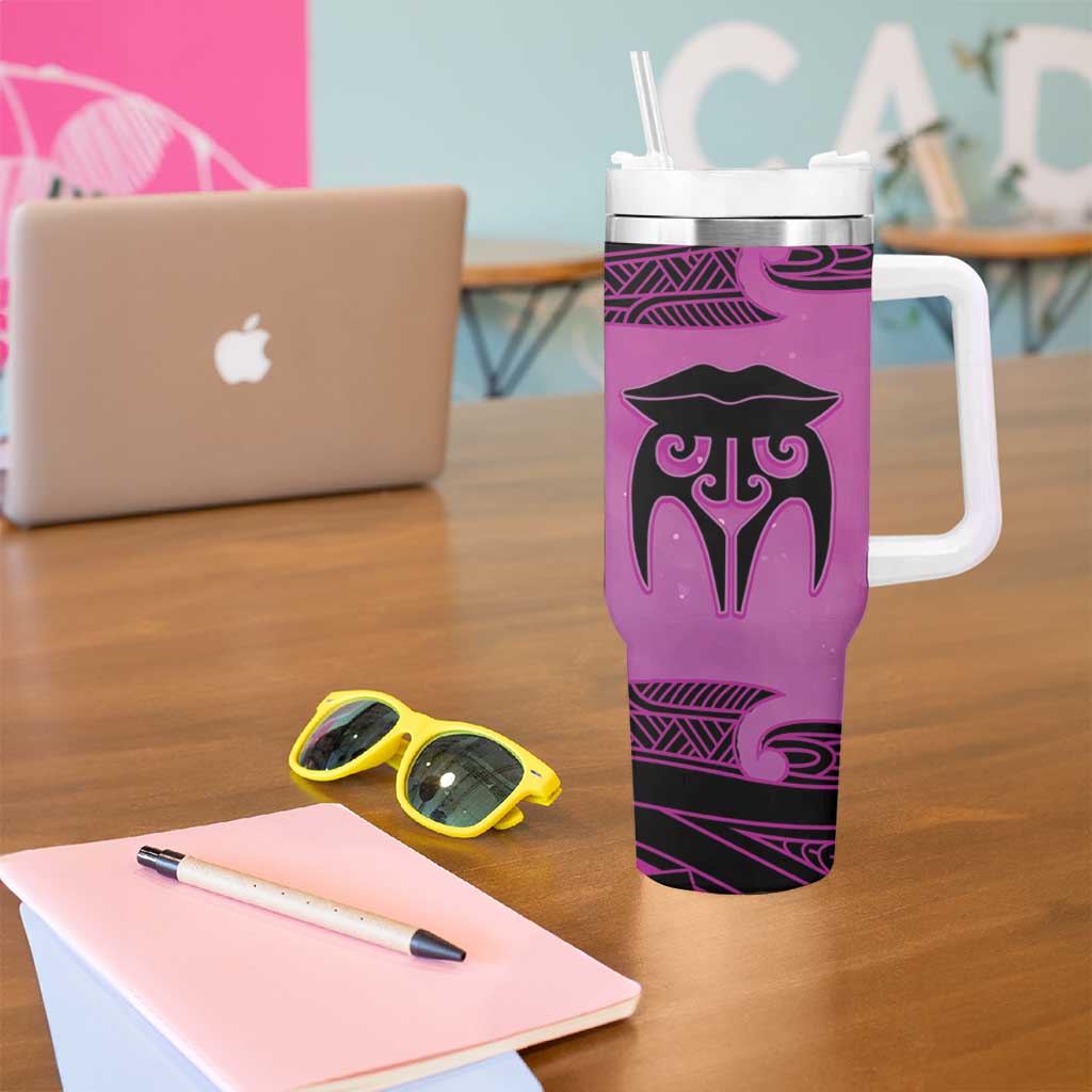 Personalised Moko Kauae New Zealand Tumbler With Handle Maori Chin Tattoo Pink LT14 - Polynesian Pride