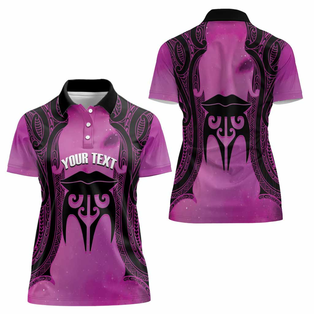 Personalised Moko Kauae New Zealand Women Polo Shirt Maori Chin Tattoo Pink - Polynesian Pride