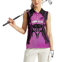 Personalised Moko Kauae New Zealand Women Sleeveless Polo Shirt Maori Chin Tattoo Pink LT14 - Polynesian Pride