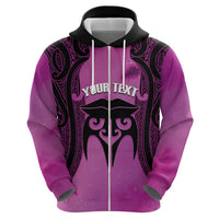 Personalised Moko Kauae New Zealand Zip Hoodie Maori Chin Tattoo Pink LT14 - Polynesian Pride