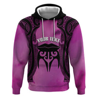 Personalised Moko Kauae New Zealand Zip Hoodie Maori Chin Tattoo Pink LT14 Pullover Hoodie Pink - Polynesian Pride