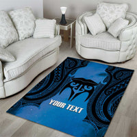 Personalised Moko Kauae New Zealand Area Rug Maori Chin Tattoo Blue - Polynesian Pride