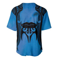 Personalised Moko Kauae New Zealand Baseball Jersey Maori Chin Tattoo Blue LT14 - Polynesian Pride
