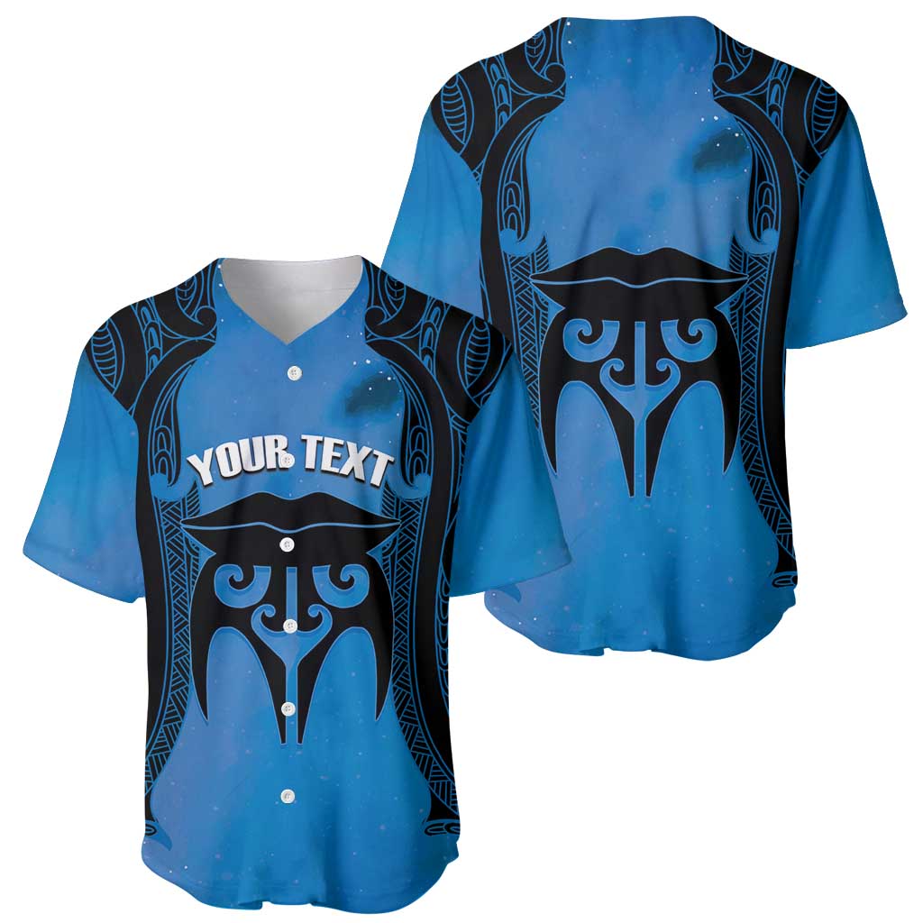 Personalised Moko Kauae New Zealand Baseball Jersey Maori Chin Tattoo Blue LT14 - Polynesian Pride