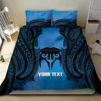 Personalised Moko Kauae New Zealand Bedding Set Maori Chin Tattoo Blue - Polynesian Pride