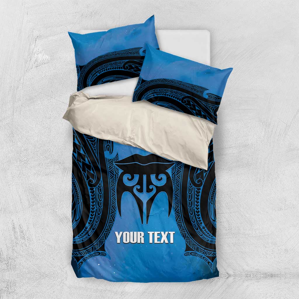 Personalised Moko Kauae New Zealand Bedding Set Maori Chin Tattoo Blue - Polynesian Pride