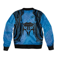 Personalised Moko Kauae New Zealand Bomber Jacket Maori Chin Tattoo Blue - Polynesian Pride