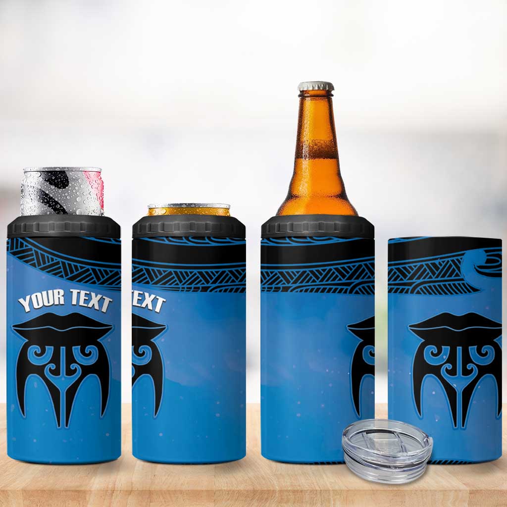 Personalised Moko Kauae New Zealand 4 in 1 Can Cooler Tumbler Maori Chin Tattoo Blue LT14 - Polynesian Pride