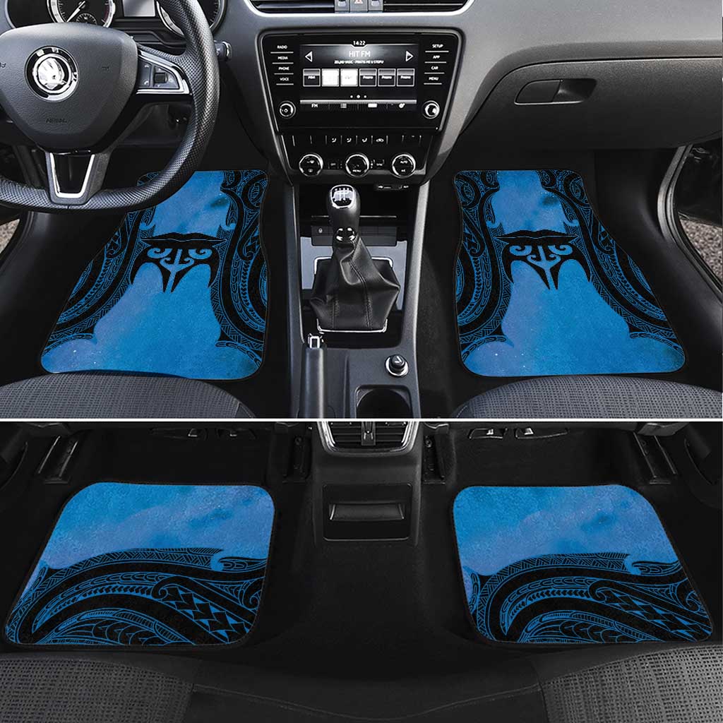 Personalised Moko Kauae New Zealand Car Mats Maori Chin Tattoo Blue LT14 Set 4pcs Blue - Polynesian Pride