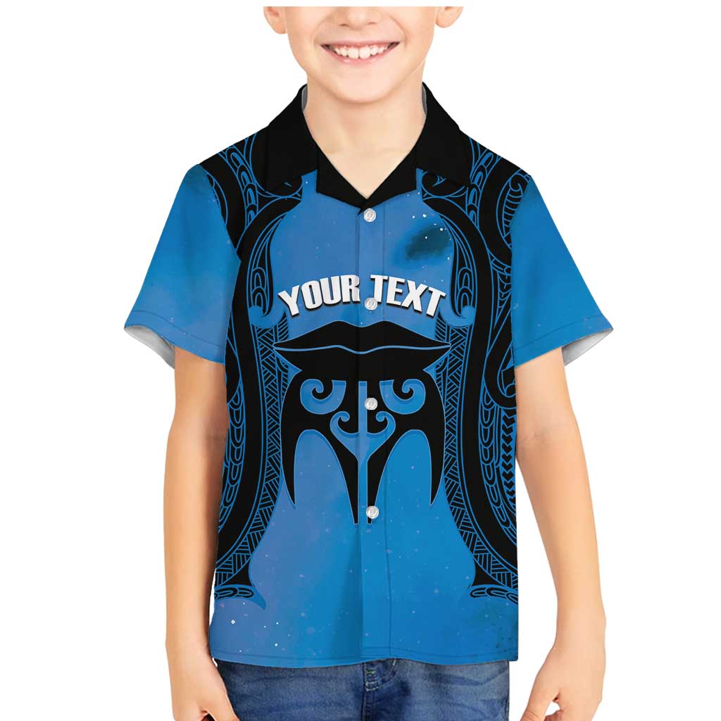Personalised Moko Kauae New Zealand Family Matching Mermaid Dress and Hawaiian Shirt Maori Chin Tattoo Blue LT14 Son's Shirt Blue - Polynesian Pride