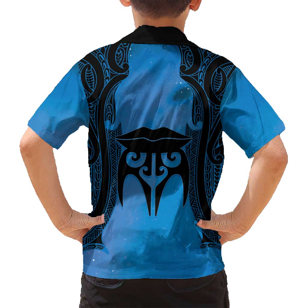 Personalised Moko Kauae New Zealand Family Matching Puletasi and Hawaiian Shirt Maori Chin Tattoo Blue LT14 - Polynesian Pride
