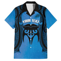 Personalised Moko Kauae New Zealand Family Matching Summer Maxi Dress and Hawaiian Shirt Maori Chin Tattoo Blue LT14 Dad's Shirt - Short Sleeve Blue - Polynesian Pride