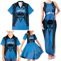 Personalised Moko Kauae New Zealand Family Matching Tank Maxi Dress and Hawaiian Shirt Maori Chin Tattoo Blue LT14 - Polynesian Pride