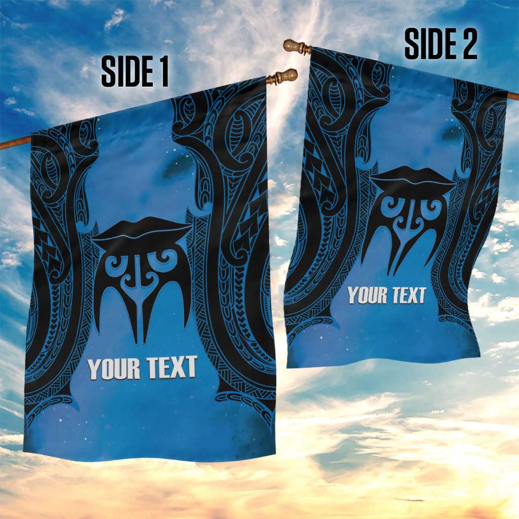 Personalised Moko Kauae New Zealand Garden Flag Maori Chin Tattoo Blue LT14 - Polynesian Pride