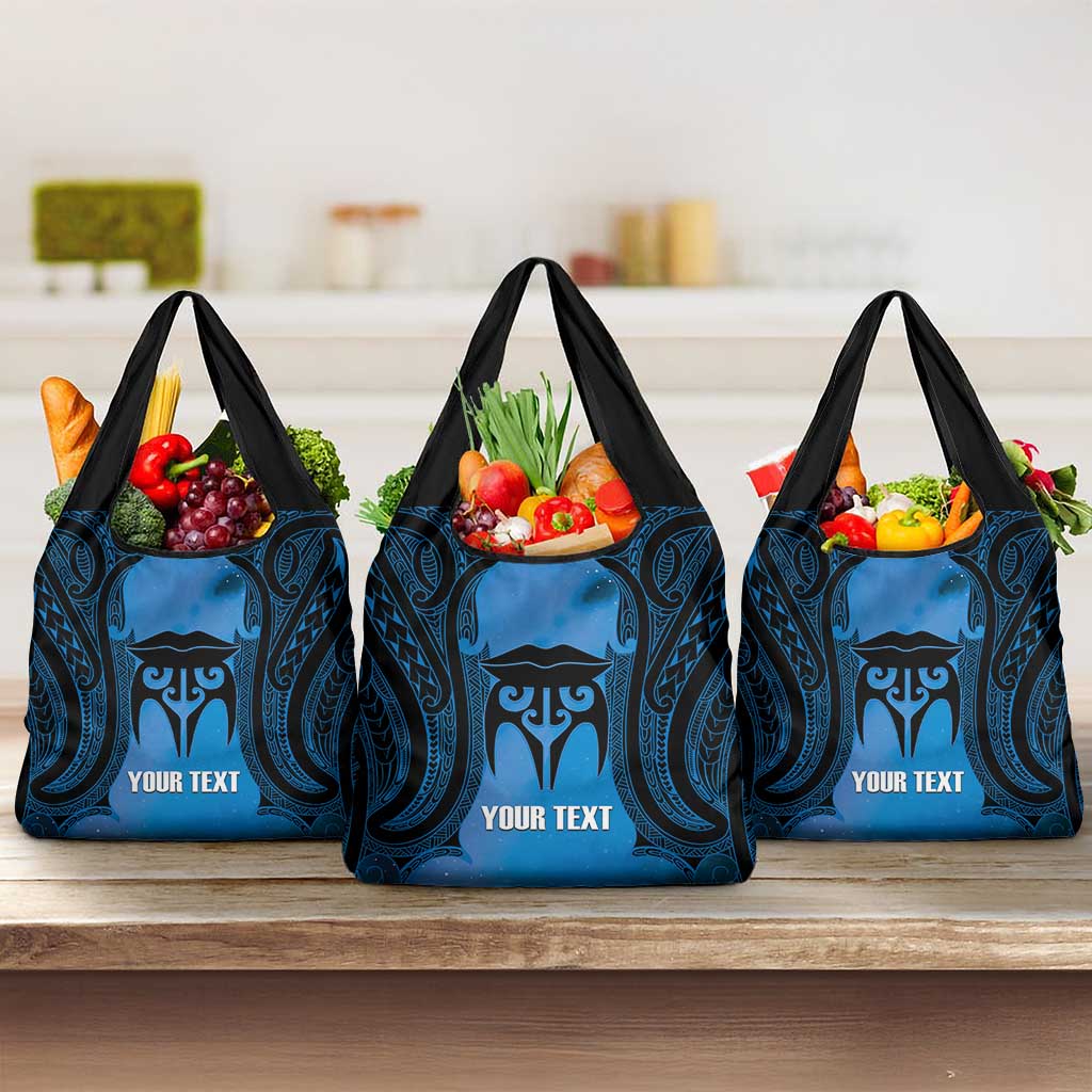 Personalised Moko Kauae New Zealand Grocery Bag Maori Chin Tattoo Blue LT14 3-pack One Size Blue - Polynesian Pride