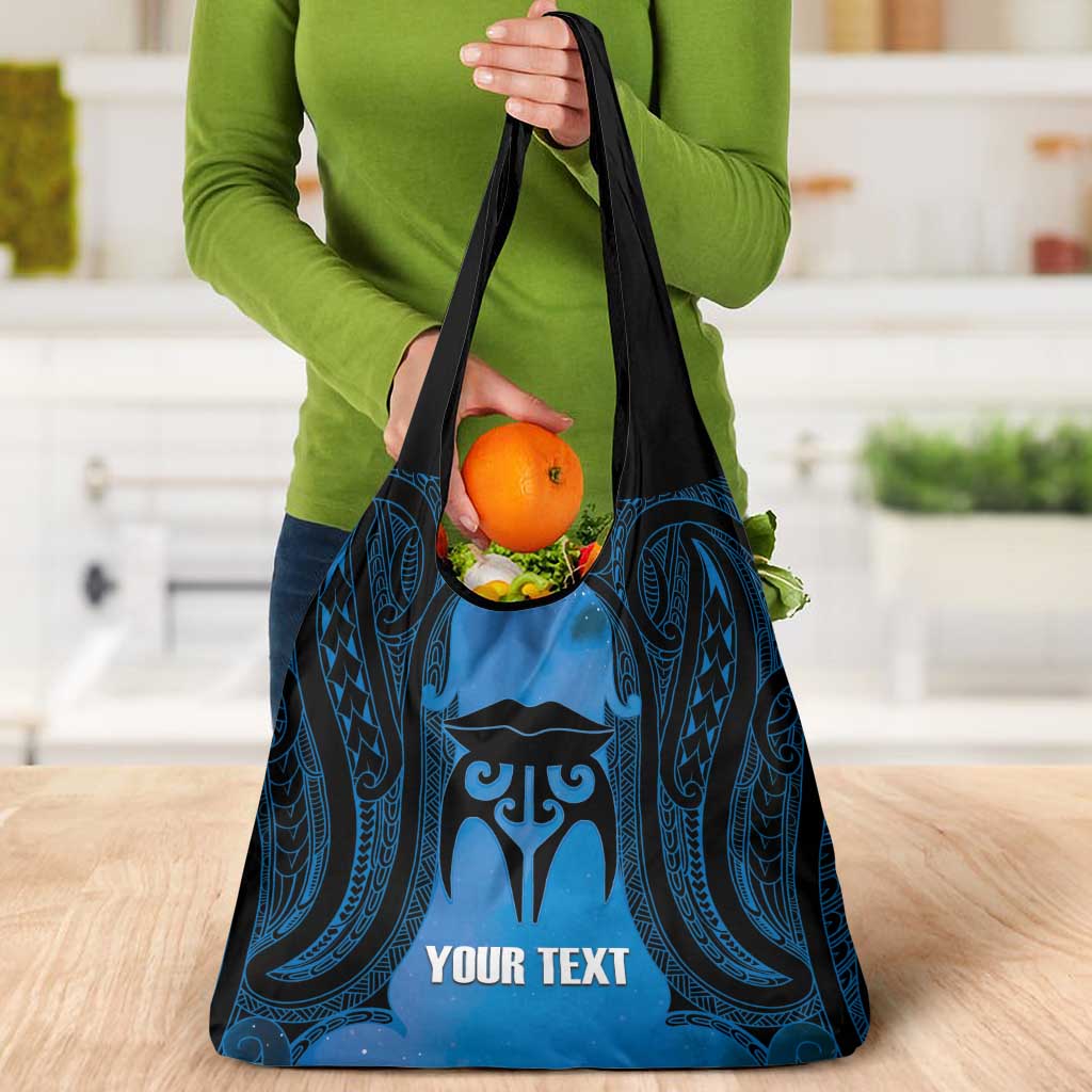 Personalised Moko Kauae New Zealand Grocery Bag Maori Chin Tattoo Blue LT14 - Polynesian Pride