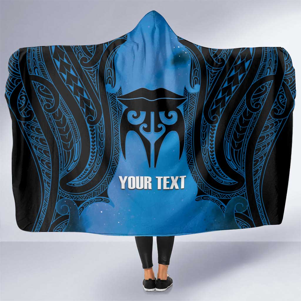 Personalised Moko Kauae New Zealand Hooded Blanket Maori Chin Tattoo Blue LT14 One Size Blue - Polynesian Pride