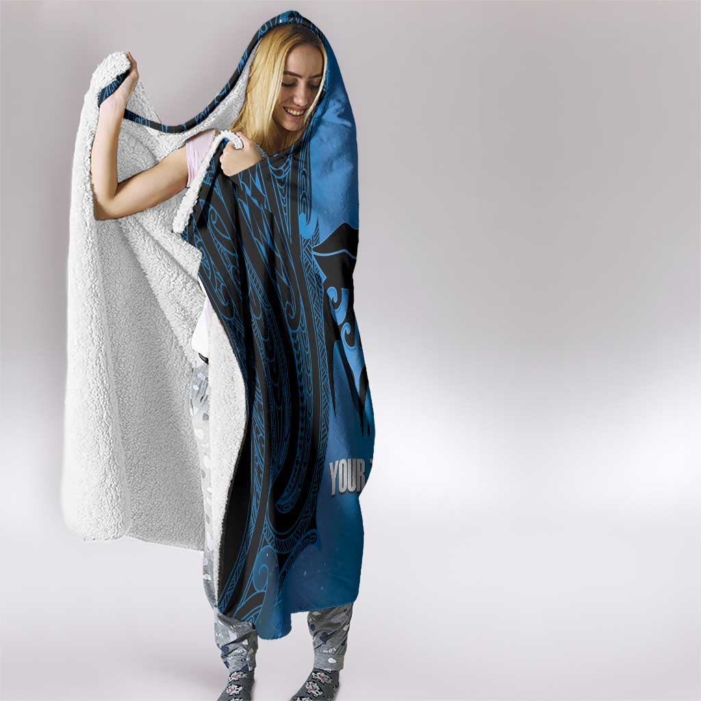 Personalised Moko Kauae New Zealand Hooded Blanket Maori Chin Tattoo Blue LT14 - Polynesian Pride